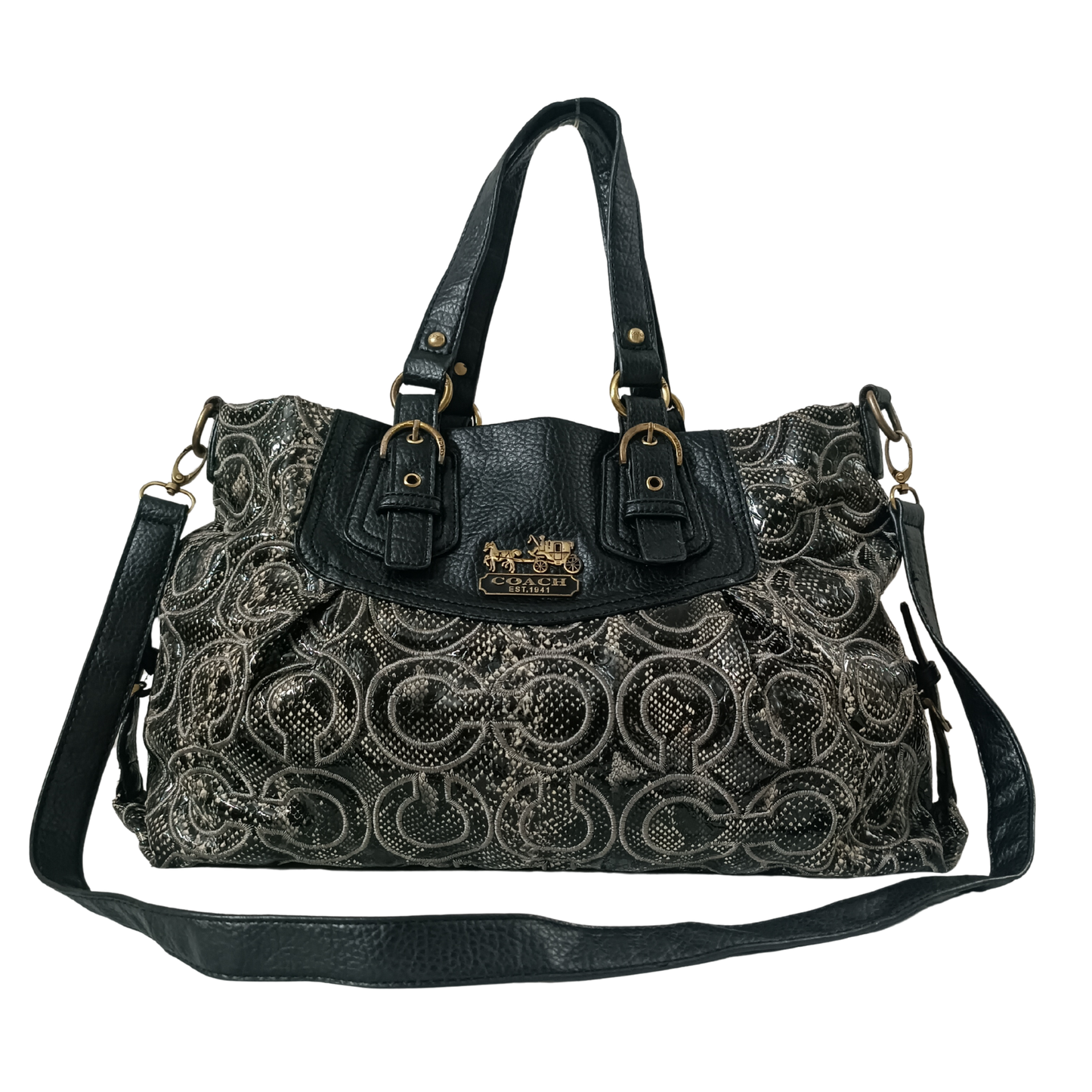 Vintage Coach Ashely Black and Silver Signature Print Satchel