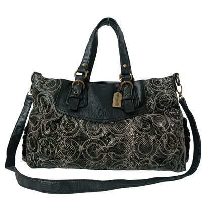 Vintage Coach Ashely Black and Silver Signature Print Satchel