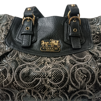 Vintage Coach Ashely Black and Silver Signature Print Satchel