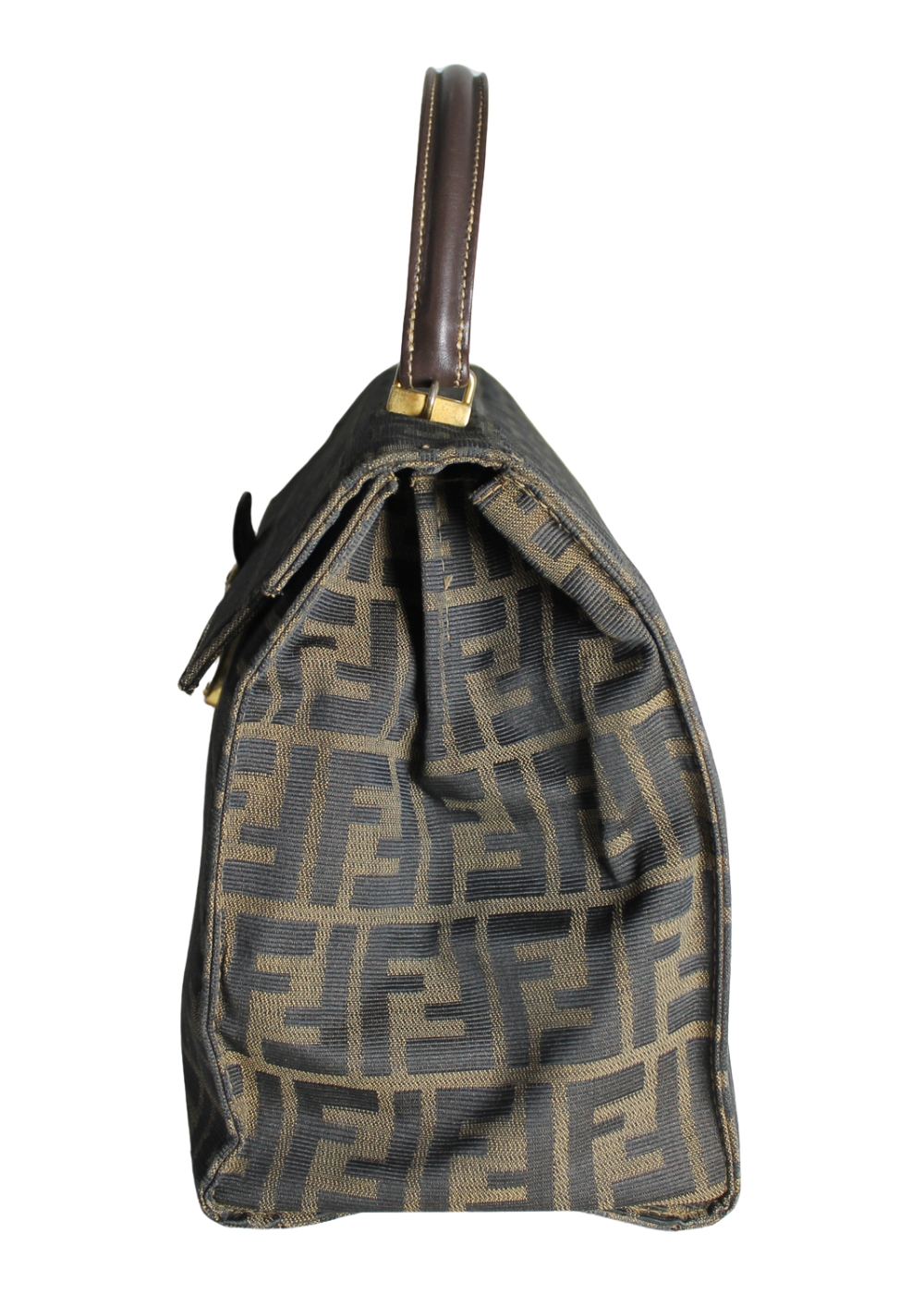 Fendi Brown Zucca Pattern Canvas Leather Handbag