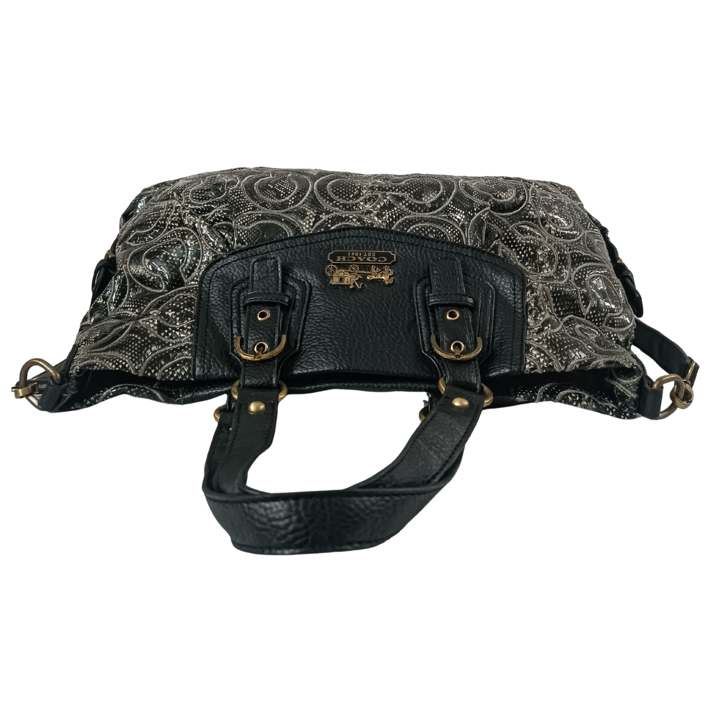 Vintage Coach Ashely Black and Silver Signature Print Satchel