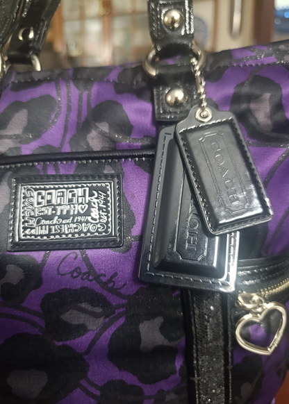 Coach Poppy Daisy Ocelot Glitter Shoulder Tote Handbag