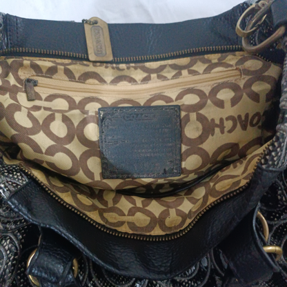 Vintage Coach Ashely Black and Silver Signature Print Satchel