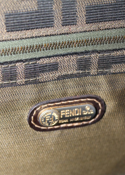 Fendi Brown Zucca Pattern Canvas Leather Handbag