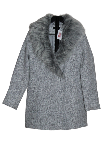Grey Woven Coat with faux fur detachable Collar