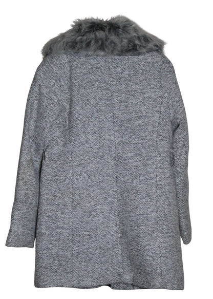 Grey Woven Coat with faux fur detachable Collar