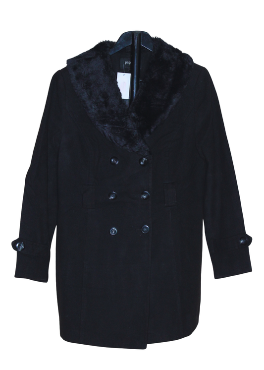 Black double-breasted coat with a Faux Fur Collar