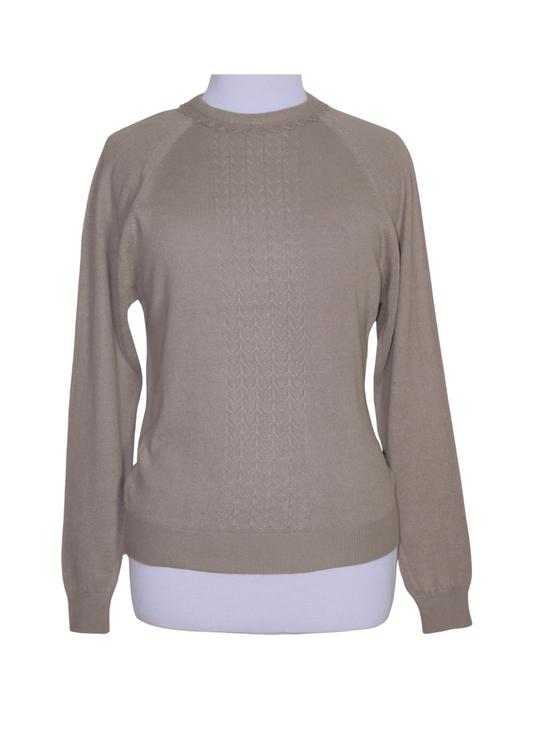 Pointelle Knit Crew Neck Sweater