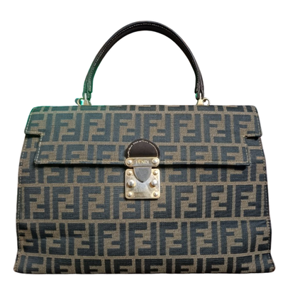 Fendi Brown Zucca Pattern Canvas Leather Handbag