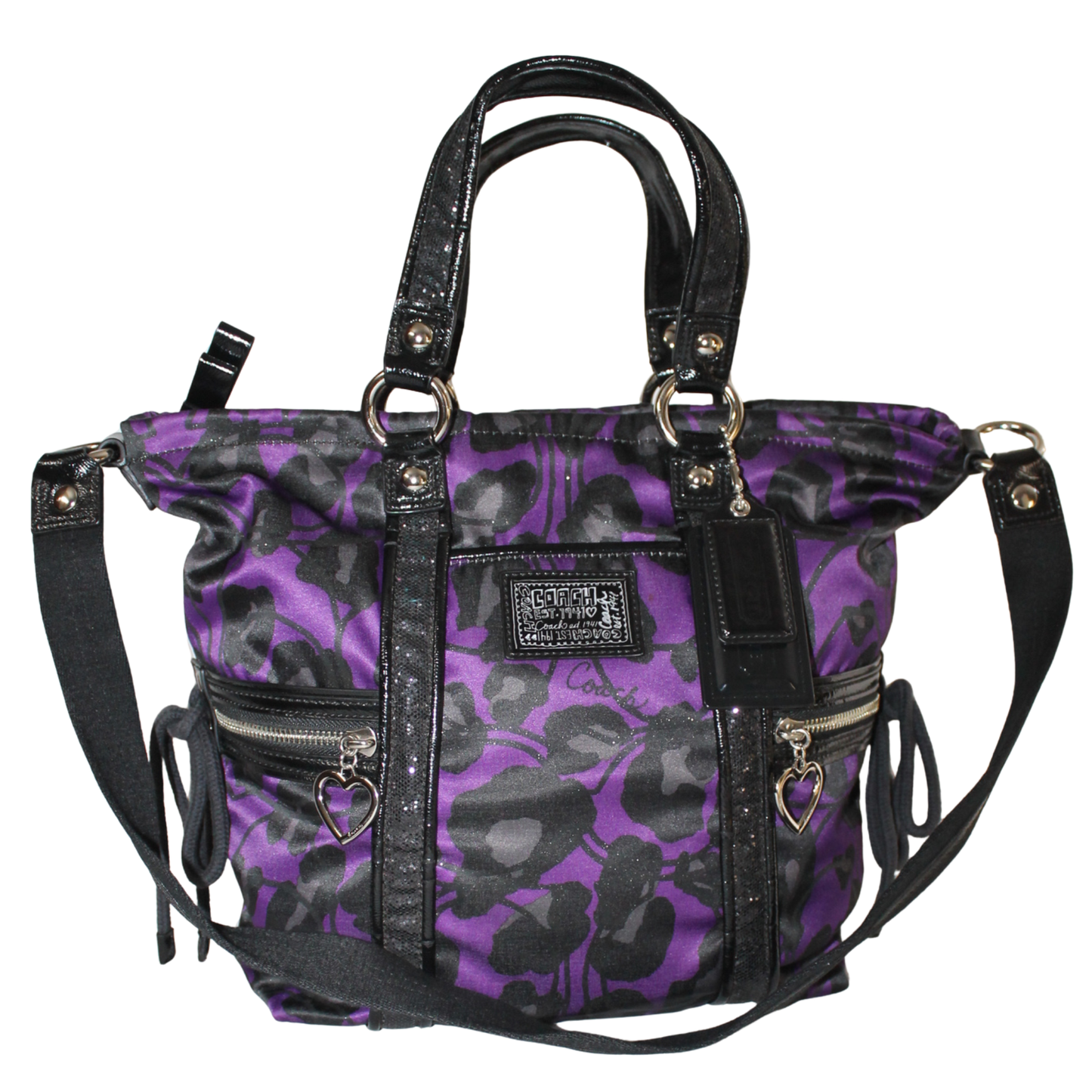 Coach Poppy Daisy Ocelot Glitter Shoulder Tote Handbag